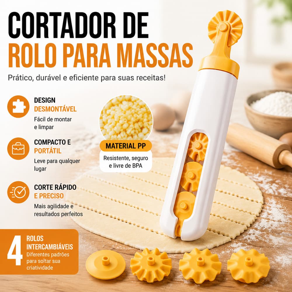 Carretilha para Massas em Geral Profissional Corta e Fecha Pastel Ravioli e Salgados de Maneira Eficiente e Prática