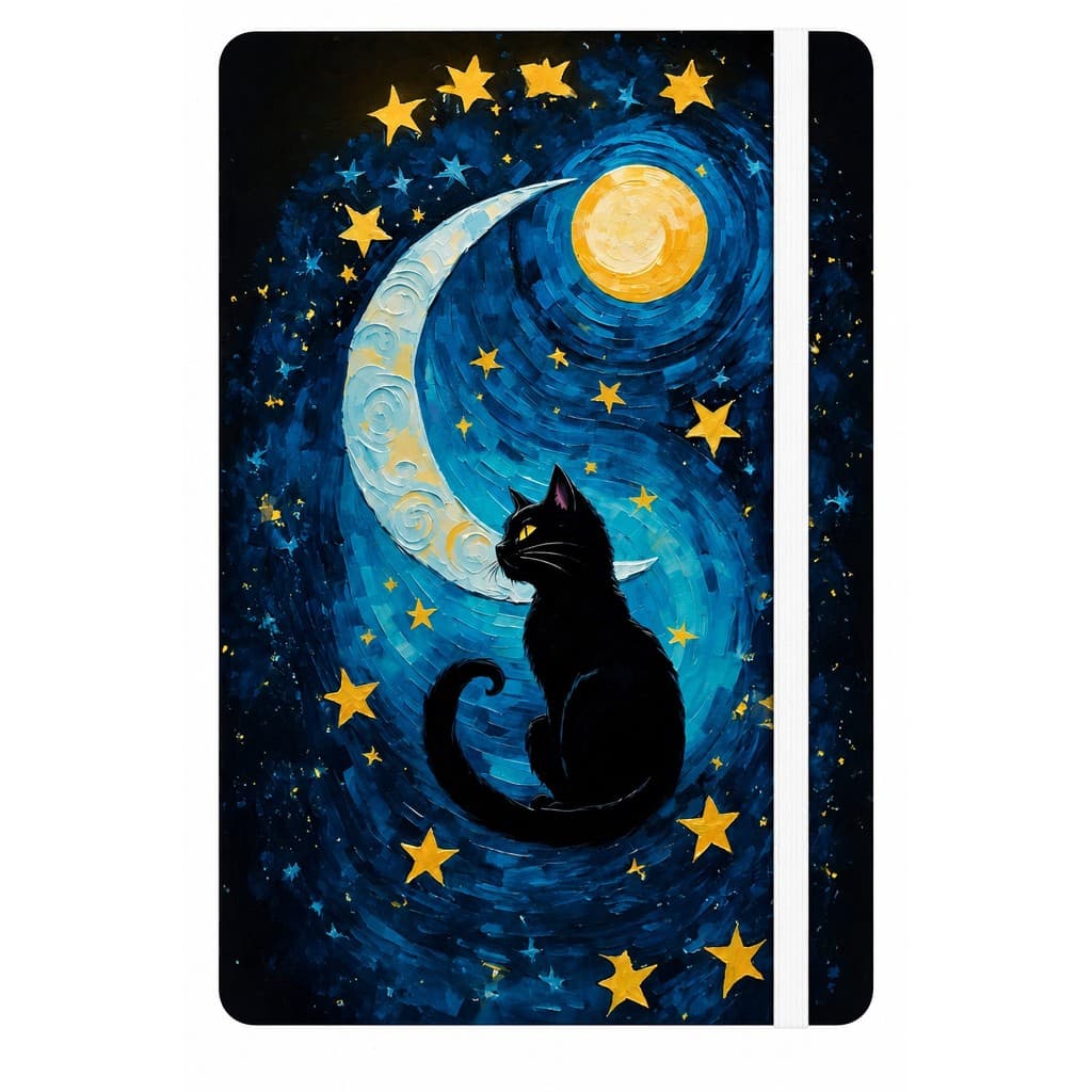 Caderno  Capa dura estilo moleskine 21X14cm tema GATO ESTRELADO com elástico
