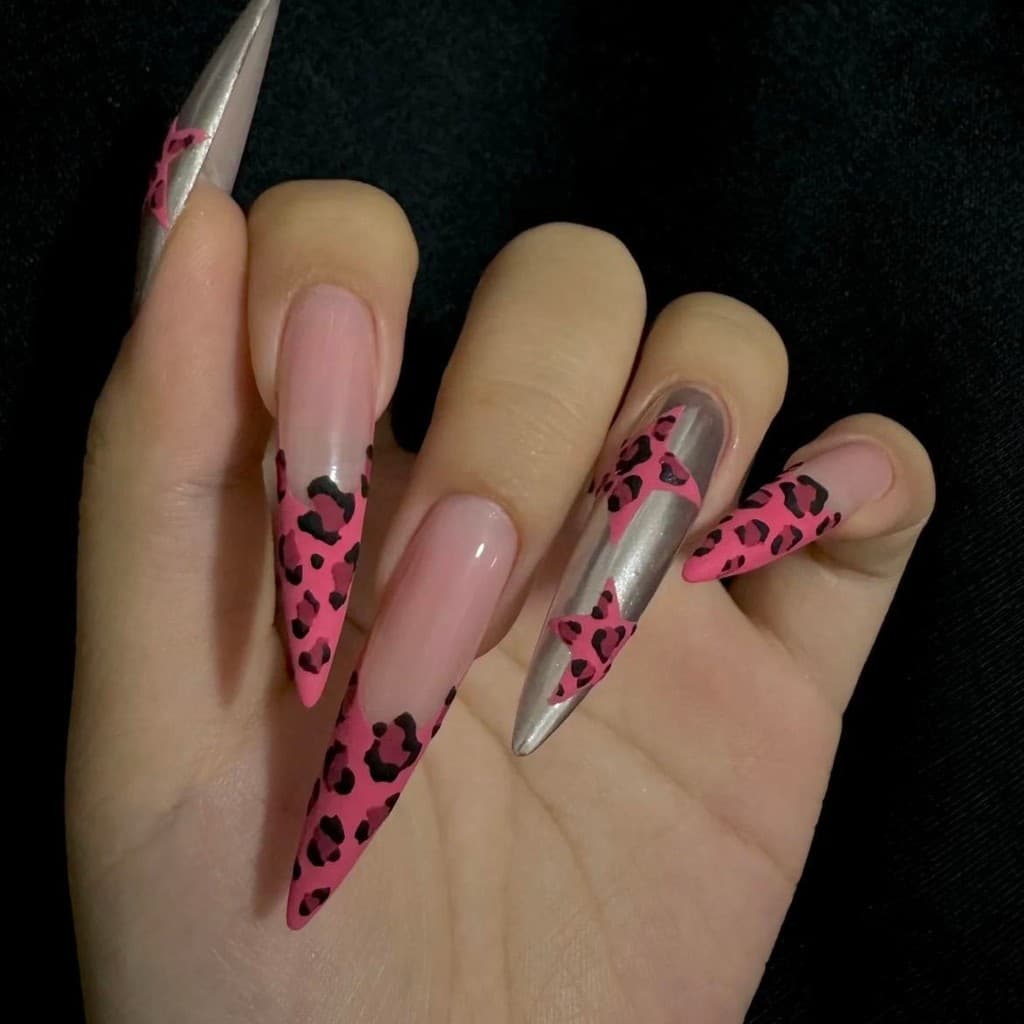 Rosa leopardo estrela temperamento estilo High-End irmã real francês leopardo impressão estrela pura mão destacável arma