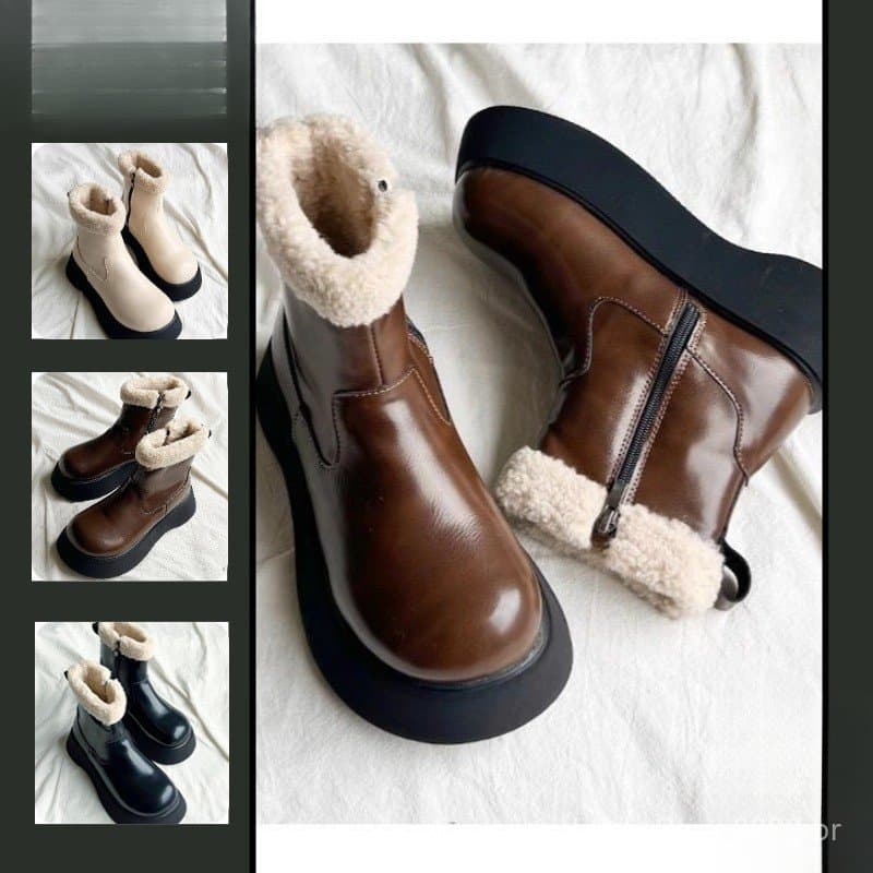 Botas de Neve Femininas Maillard, Modelo de Inverno com Sola Grossa, Material de Pele de Carneiro, Modelo com Aumento de