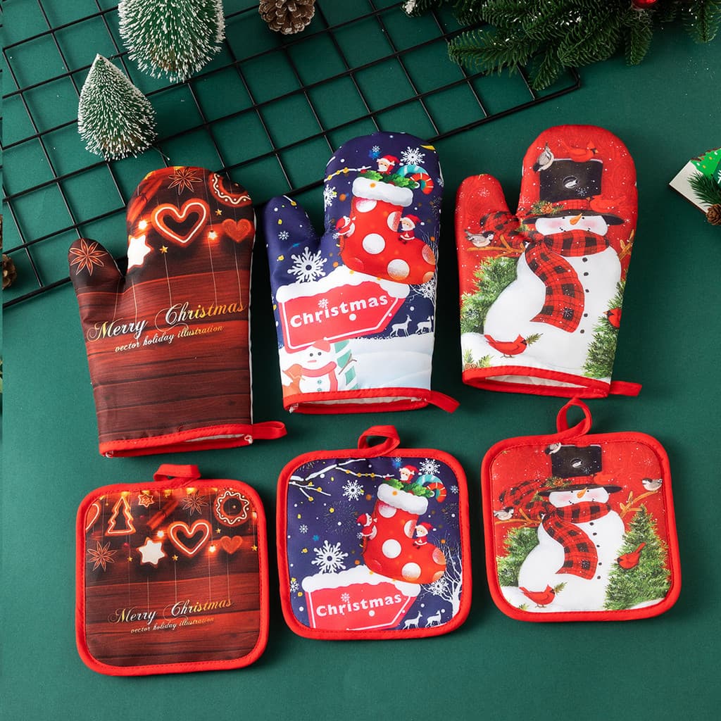 Luvas de lavar louça Luvas de forno de Natal espessadas Luvas de cozimento Isolamento térmico Luvas de micro-ondas resis