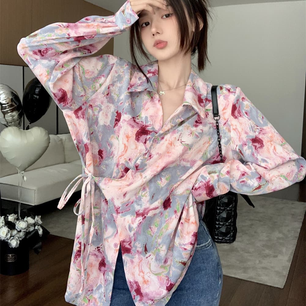 Tamanho grande luz estilo maduro manga comprida flor camisa feminina outono inverno novo estilo Design nicho chique mais