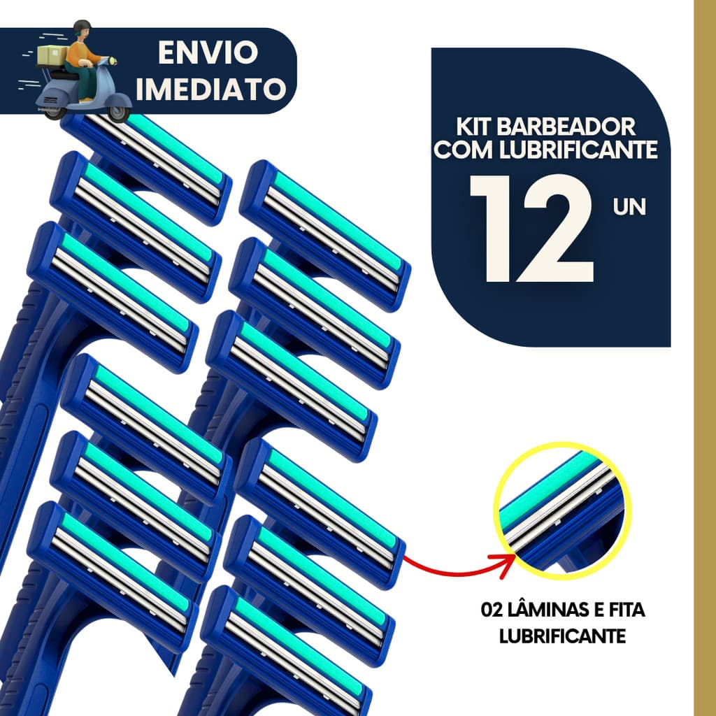 Kit 12 Barbeadores Descartáveis Masculino Feminino Aparelho de Barbear 2 Lâminas c Fita Lubrificante