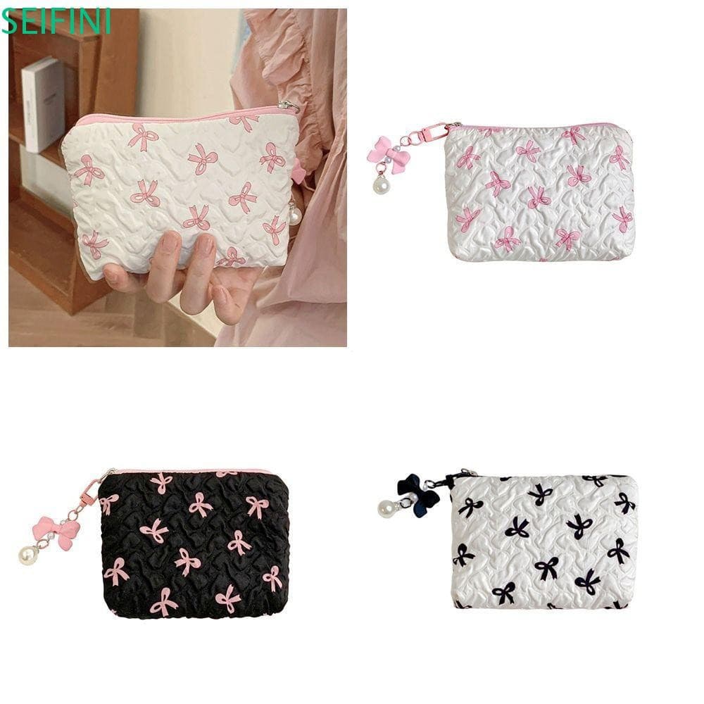 Bolsa Cosmética SEIFINI Bow , De Maquiagem Balletcore Estilo Coreano Com Zíper Moedas Pingente De Arco De Capacidade Lag