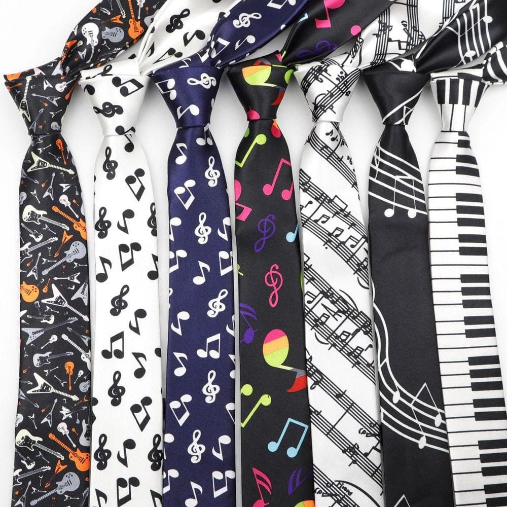 Gravata xadrez masculina para festa elegante, gravata borboleta, notas musicais, guitarra, gravatas slim femininas