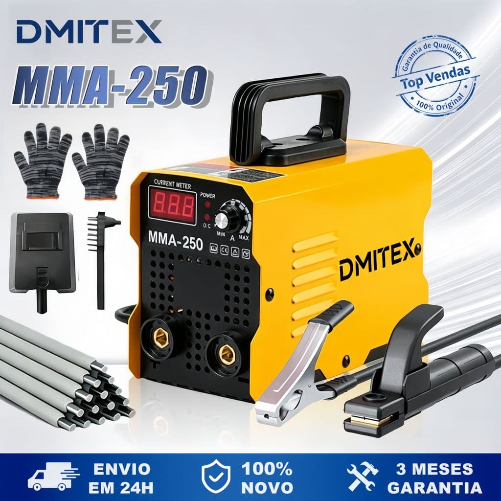 Máquina de Solda Inversora MMA 250A IGBT Portátil 110V ou 220V com Display Digital e Kit Completo