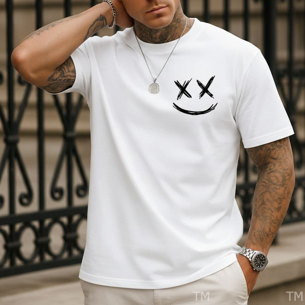 Camiseta Unissex Estilosa Manga Curta Masculina Estampa Sorriso XX Street Camisa Respirável