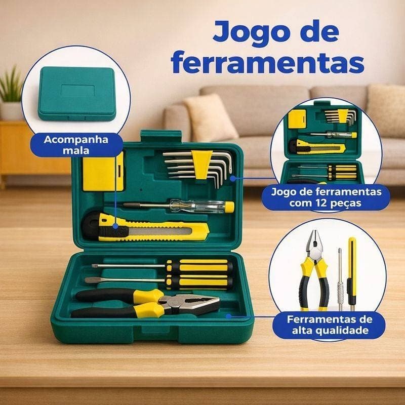 Caixa de Ferramentas Com Maleta  e Jogo de Ferramentas Kit 12 Peças