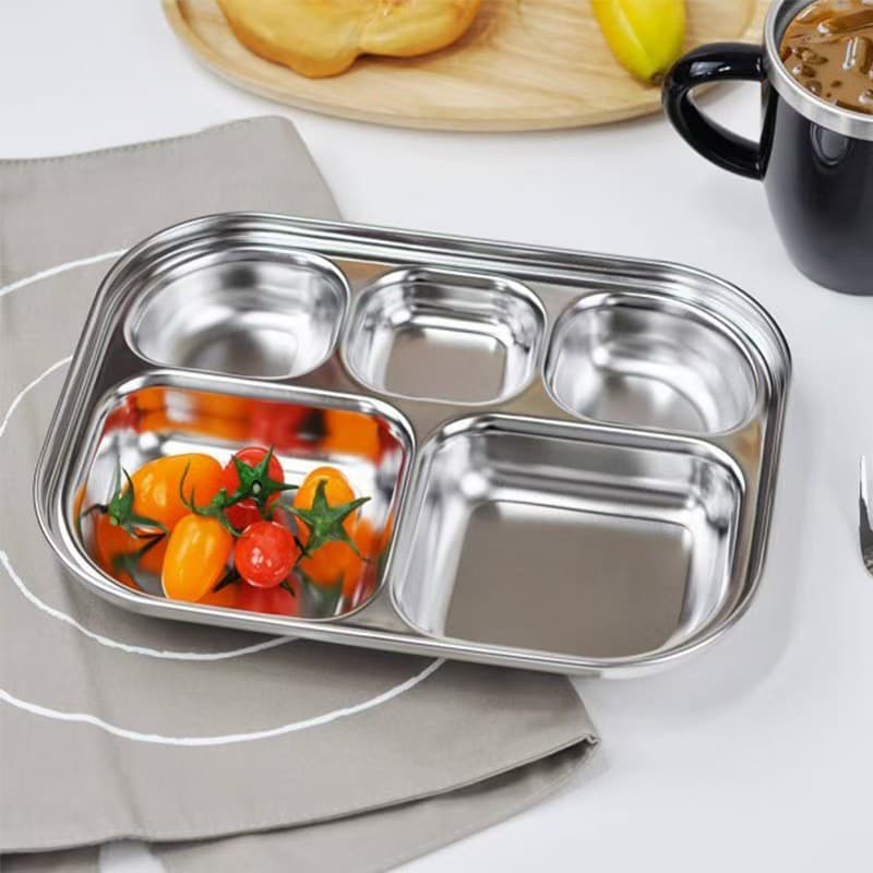 Utensílios de mesa infantis importados da coreia, prato de jantar de aço inoxidável 304, compartimento para jardim de in