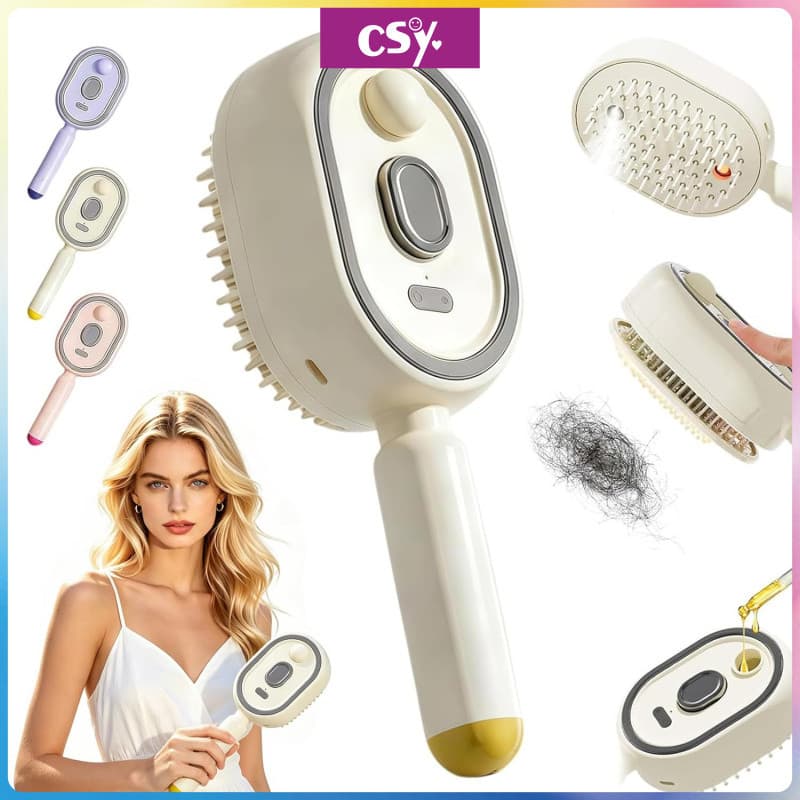 Escova de Massagem com Airbag e Spray Elétrico, Alisador de Cabelo a Vapor Recarregável, Antiestático, Reduz o Frizz, Nu
