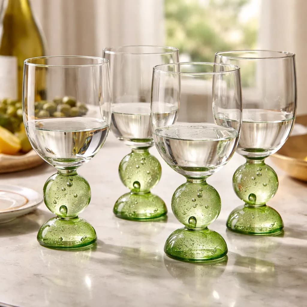 Kit 4 Taças Transparente Verde Esfera Bubble Glass 380ml
