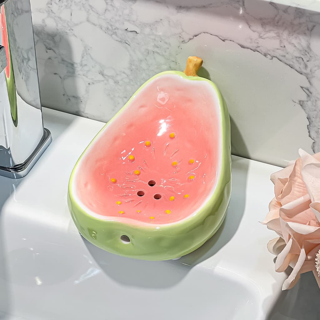 Saboneteira de Cerâmica Dopamine Guava com Drenagem, Suporte de Sabonete para Banheiro Doméstico, Bandeja Criativa para