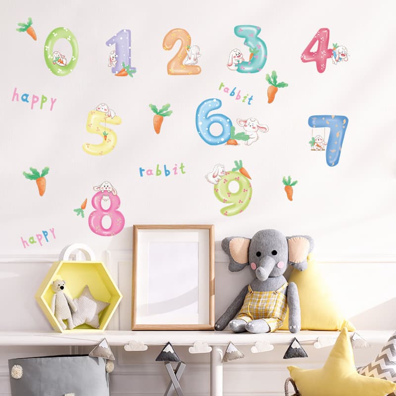 Desenhos animados números de animais quarto infantil embelezamento de parede do jardim de infância adesivos de parede de