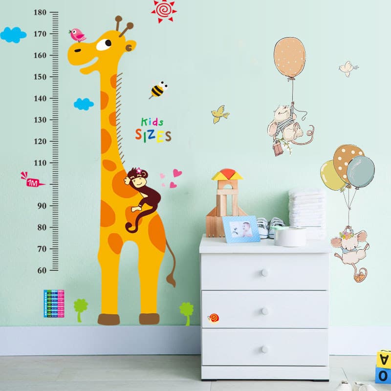 Adesivos de parede autoadesivos para quarto infantil, adesivos de altura de girafa de desenho animado, régua de altura,