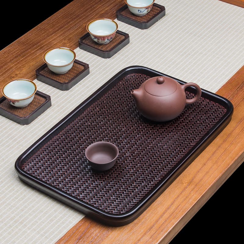 Bandeja de tecelagem de bambu estilo chinês, tapete retangular para fabricação de cerveja a seco, conjunto de chá Kung F