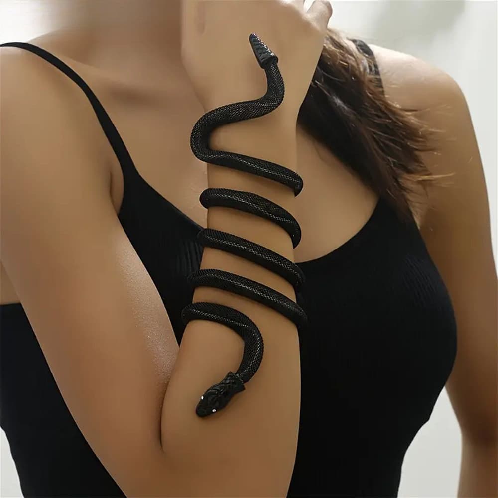 Pulseira de Serpente Preta Exagerada para Mulheres, Pulseiras de Serpente Punk Personalizadas, Joias para Festa