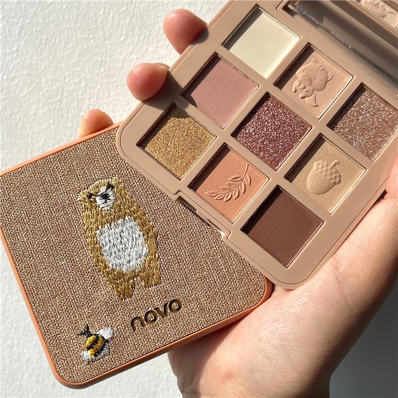 NOVO paleta de sombras bordadas de nove cores, fosca, perolada, brilhante, cor terra, café, rosa, fácil de colorir, sem