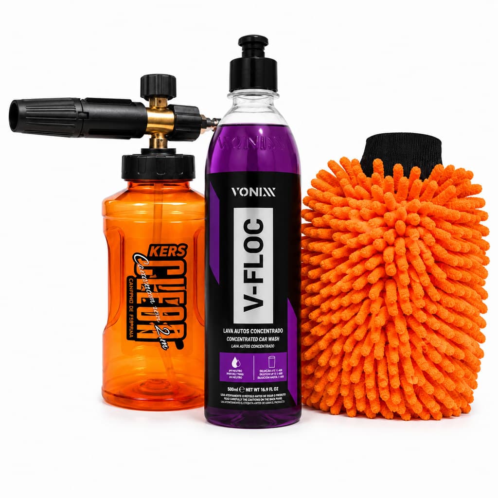 Kit Lavagem Automotiva Kers Snow Foam V-FLOC Luva Microfibra Octopus