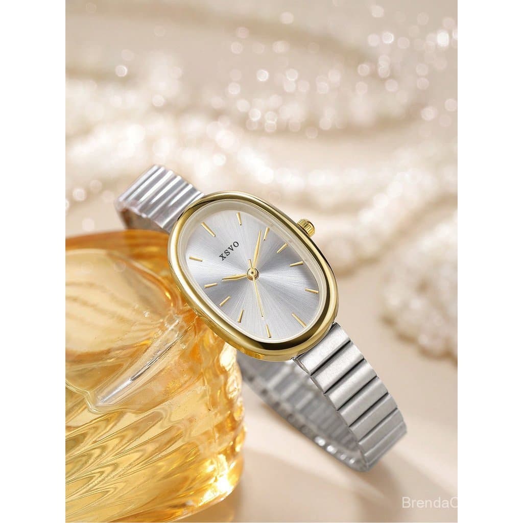 Relógio Feminino De Bambu Inspirado Pulseira De Aço Inoxidável Movimento De Quartzo Acessório Diário Conjunto De Present