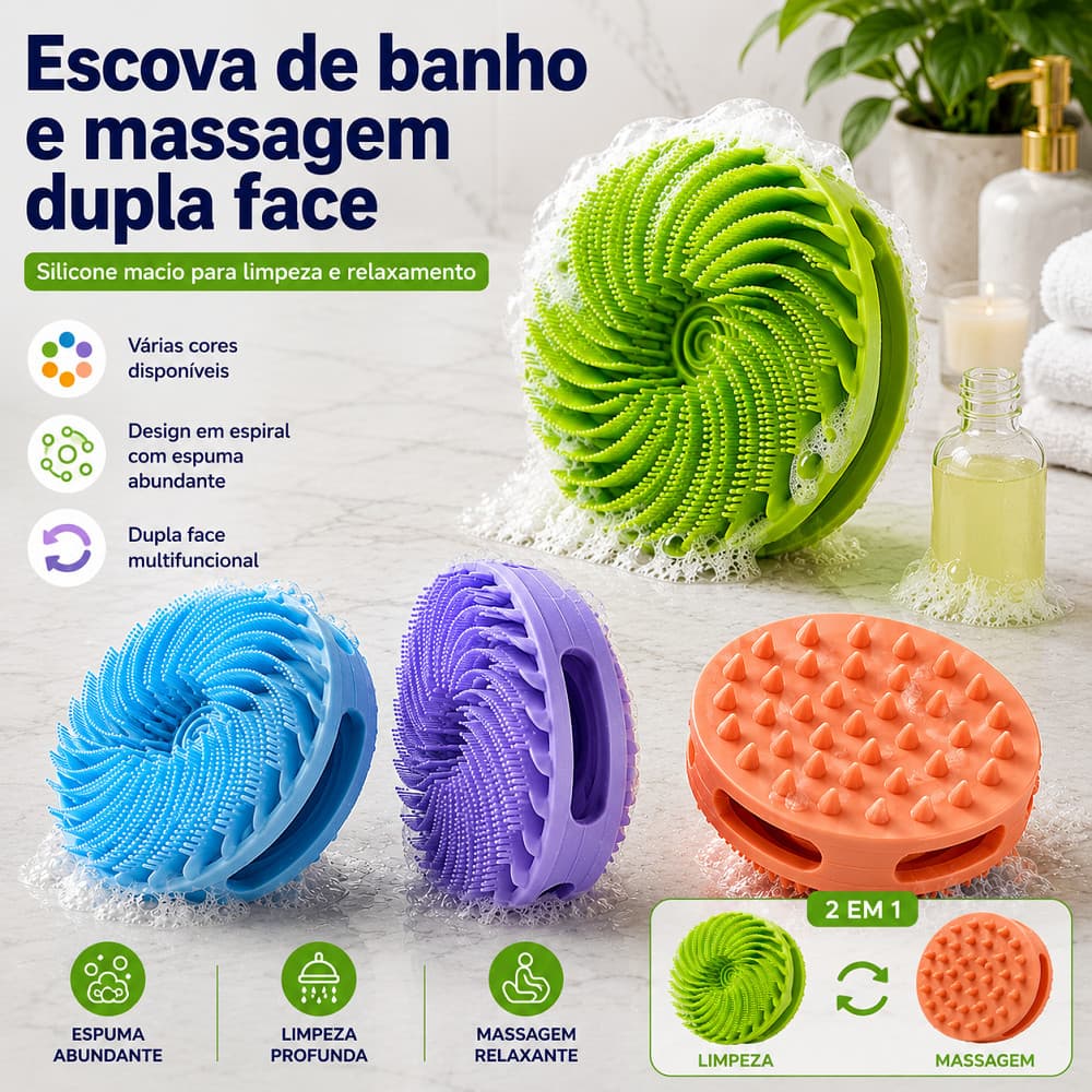 Escova De Lavar Cabelo de Silicone Dupla Face Esfoliante Multiuso Prático E Útil para Banho Corporal e Higiene