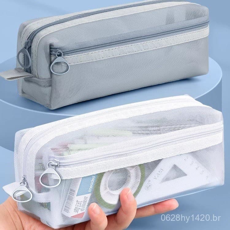 Estojo Escolar Feminino de Grande Capacidade – Transparente com Duplo Compartimento