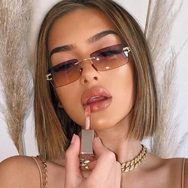 Óculos de Sol Sem Armacao Aro com Lentes Claras Gradientes UV400 Óculos Quadrado com Lentes Coloridas UV400