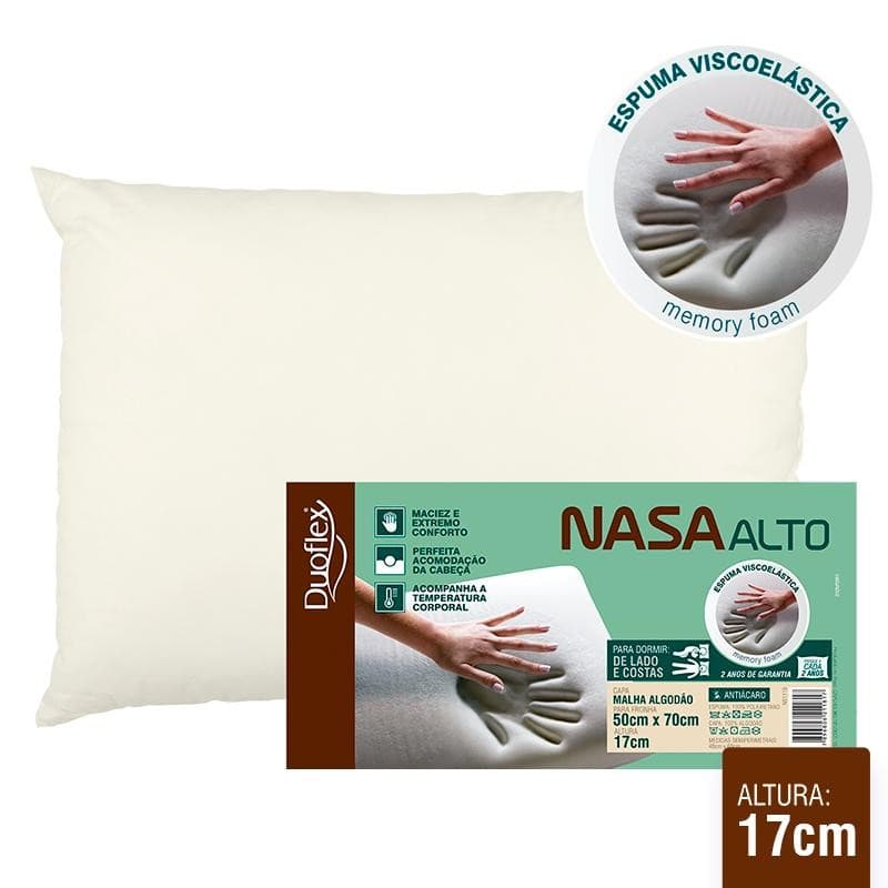 Travesseiro Nasa Alto 50x70x17cm Duoflex Viscoelastico