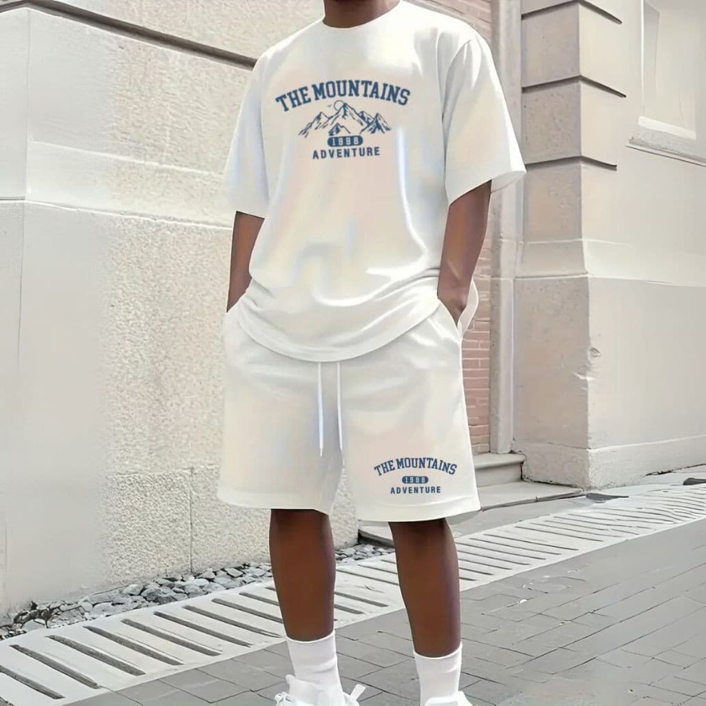 kit Conjunto Montains Camiseta E Short tactel Estilo Streetwear Despojado