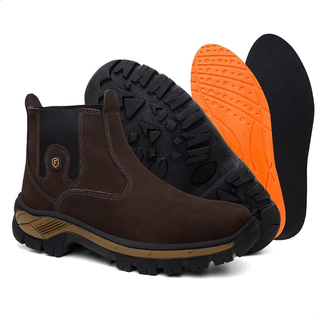 Bota Botina Masculina Coturno Flexen Reforçado Trabalho Trilha em Couro Confortável