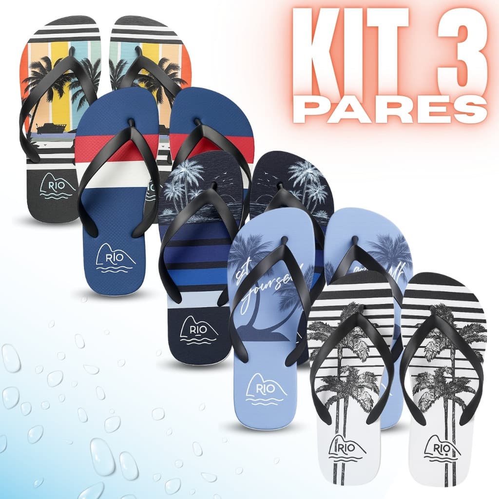 Kit 3 Pares de Chinelo Masculino Leve, Confortável e Ideal para o Verão
