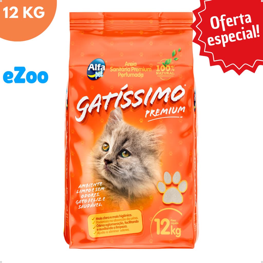 Areia Sanitária Higiênica Natural Premium Argila para Gatos Granulado Gatissimo 12 Kg Alfa Pet