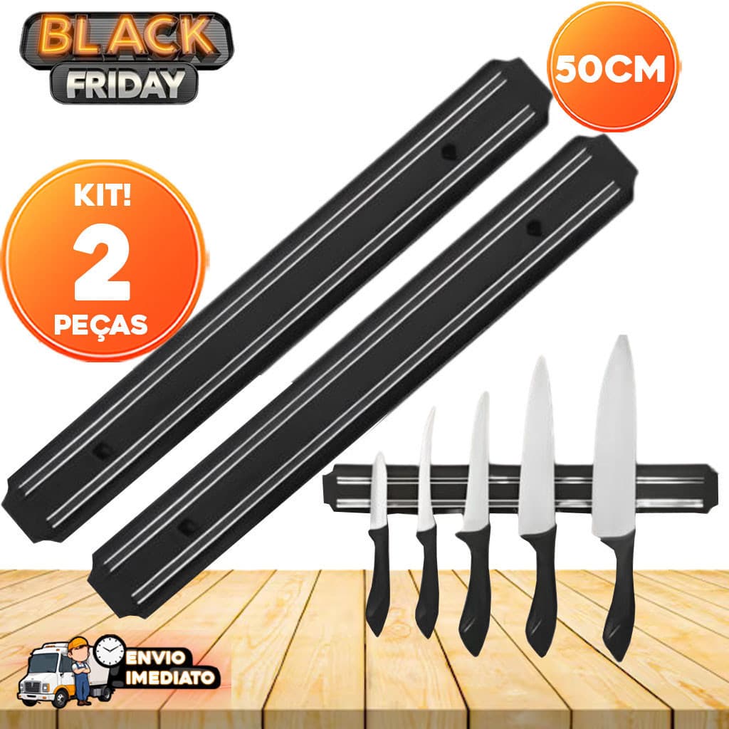 Kit com 2 Barras Magnéticas de 50cm para Facas, Ferramentas e Utensílios de Parede - Suporte Multiuso com Imã aproveite