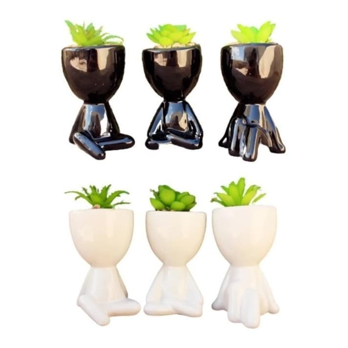 Vasos Decorativo Para Suculenta Boneco Robert Preto / Branco