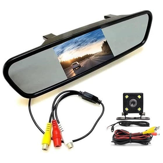 Kit Retrovisor com Tela LCD 4.3 polegadas, Câmera de Ré e Cabos de Instalação - Completa