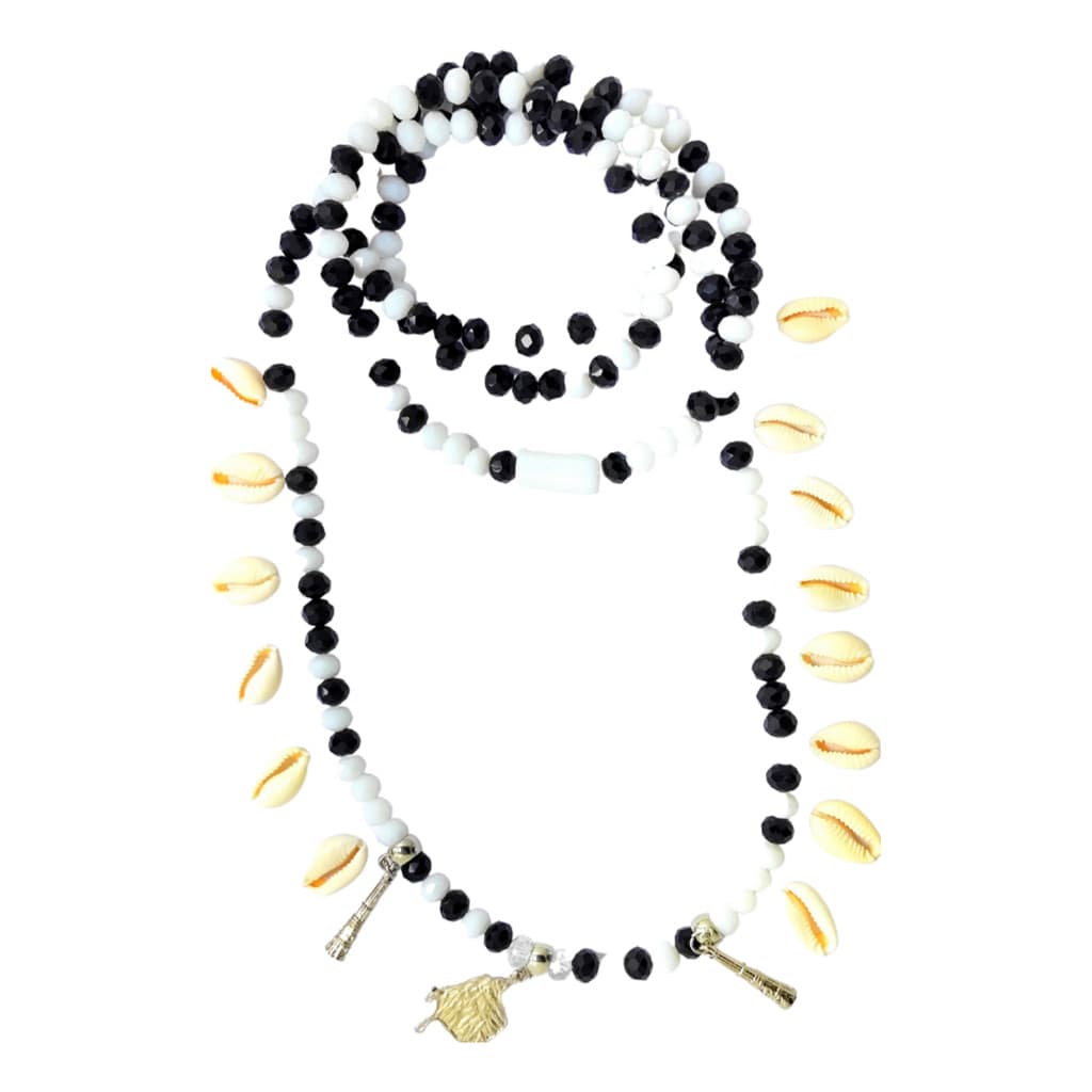Guia Obaluaê Cristal 8 Mm 60 Cm Orixás Umbanda Omolu Preto E Branco