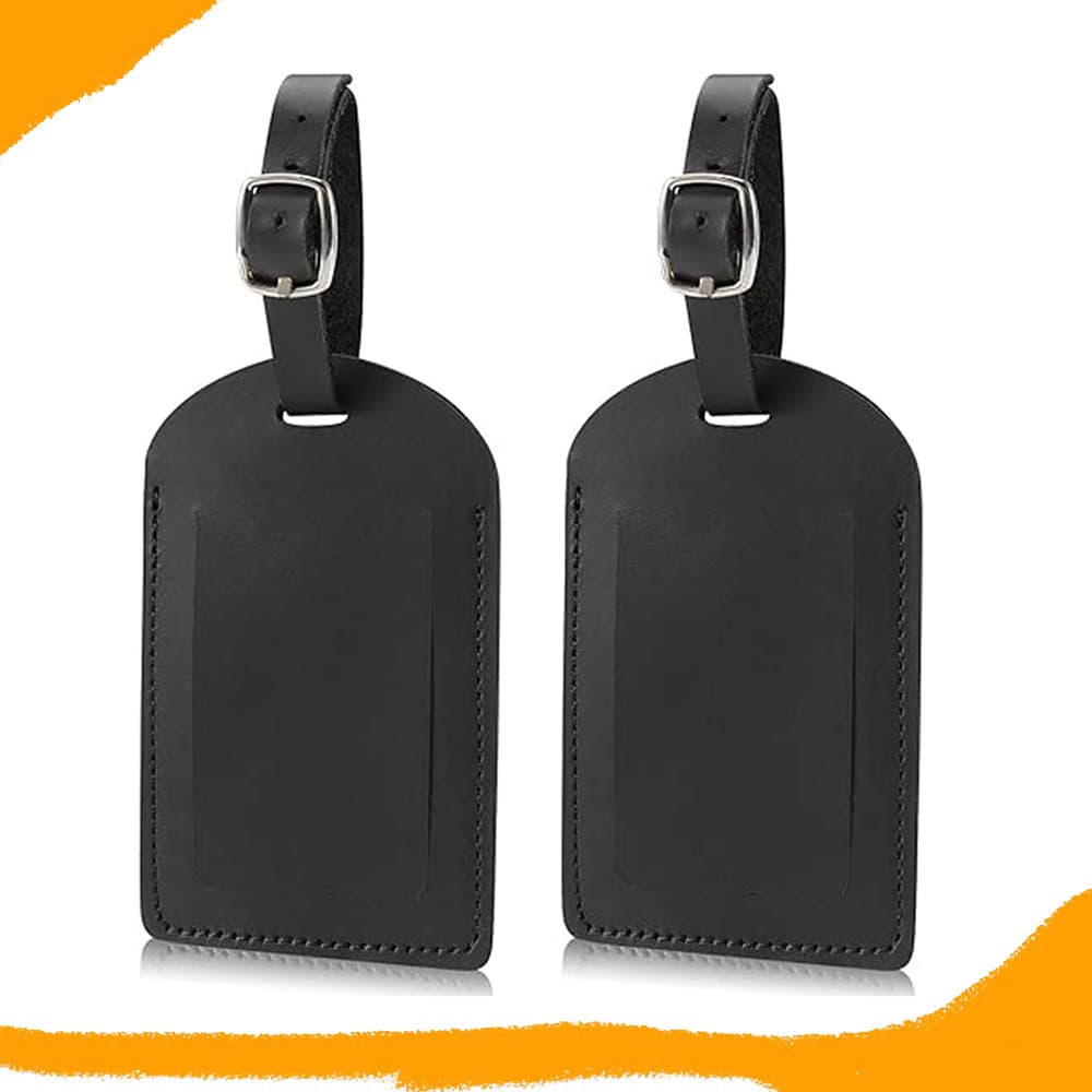 2 peças Tag De Mala Couro Para Identificação De Bagagem, Fecho De Fivela, Com Capa De Privacidade, 11,1 x 7 cm, Preto