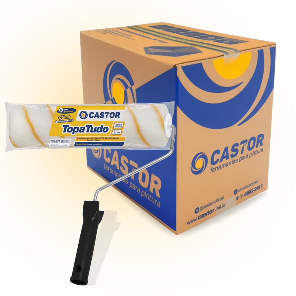 Caixa c/ 12 Rolos para pintura Lã Topa Tudo 12MMx23CM c/cabo - Castor