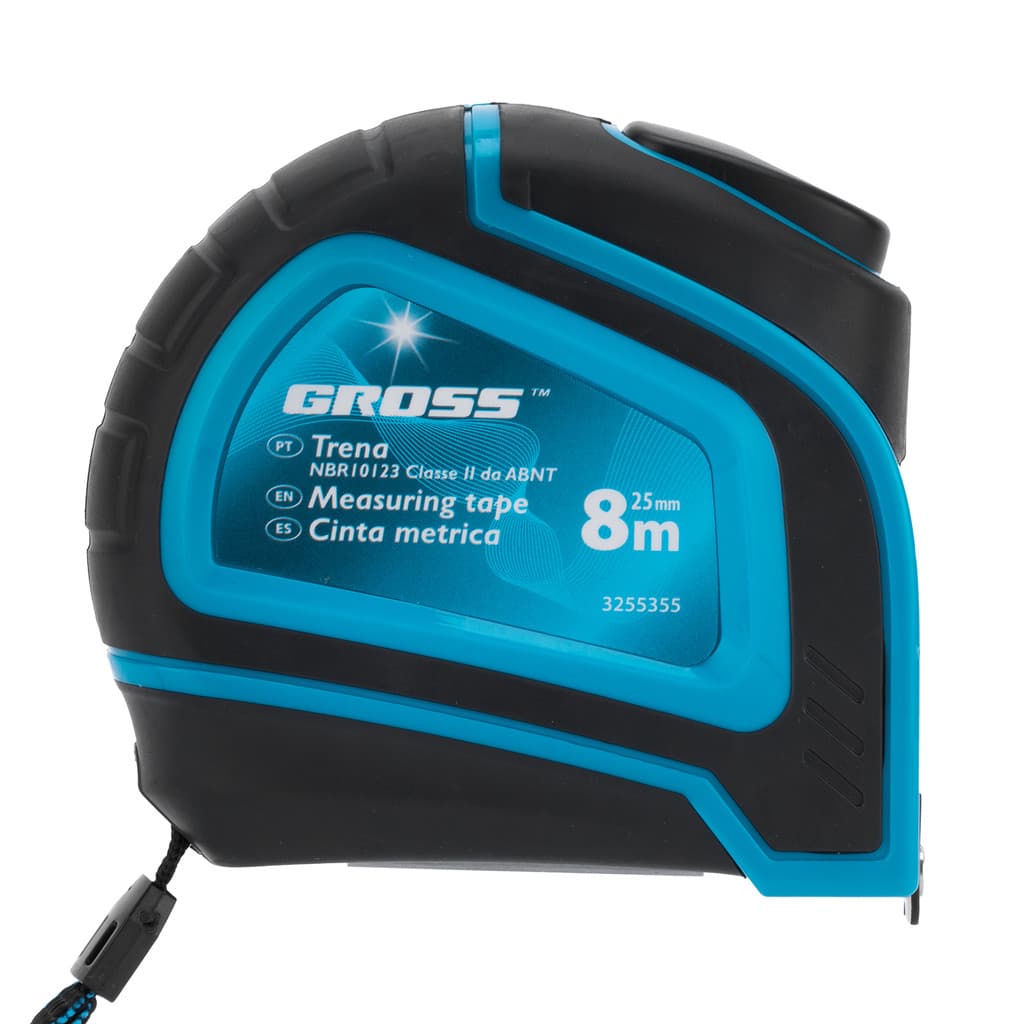 TRENA CURTA 8 M, 25MM, LEITURA EM MM E POL., E, FITA METAL, PARADA AUTOMATICA, 1 PC // GROSS