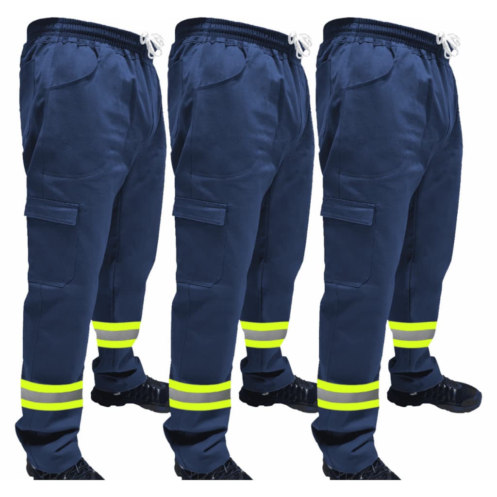 Kit C/ 3 Calça de Uniforme Mecânico Brim Profissional Reforçada Com Faixa Refletiva Verde