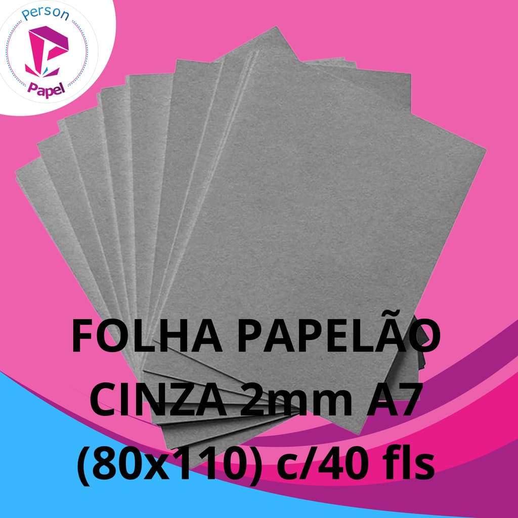 FOLHA PAPELÃO CINZA 2mm A7 (80x110) c/40 fls