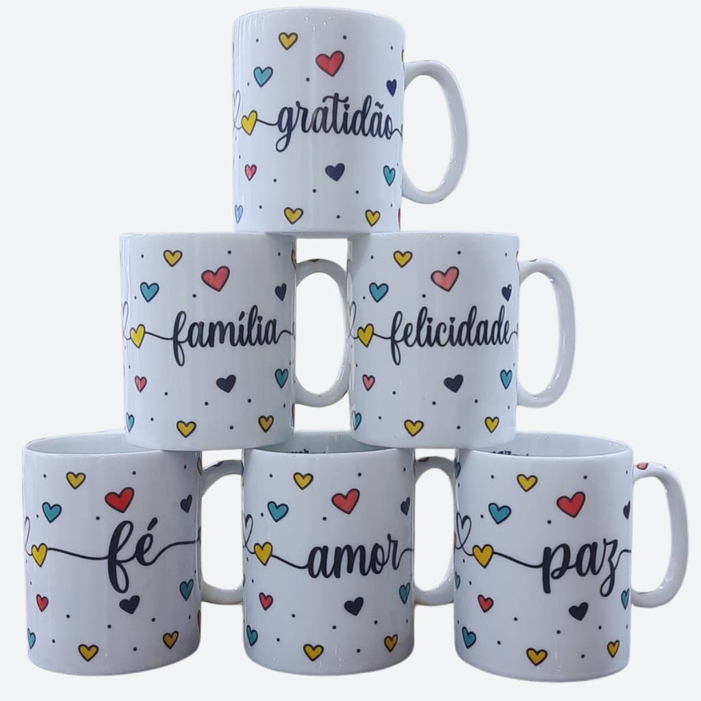 Kit Jogo Conjunto 6 Canecas 300ml Porcelana Estampa Variada