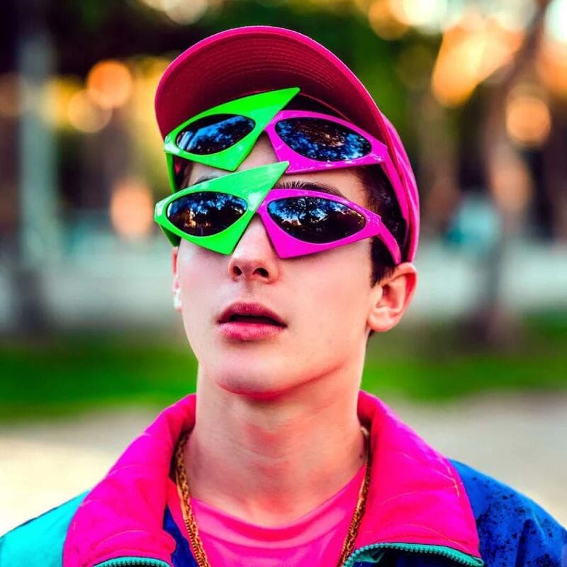 Óculos de Sol Verde e Vermelho, Óculos de Festa Elegantes, Óculos de Sol Hip Hop Únicos Y2K Roy Purdy, Óculos Engraçados