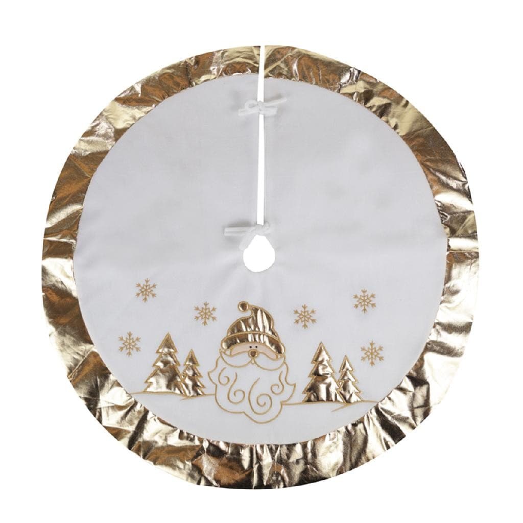 Saia para árvore de natal branca com desenhos e borda dourado 90cm