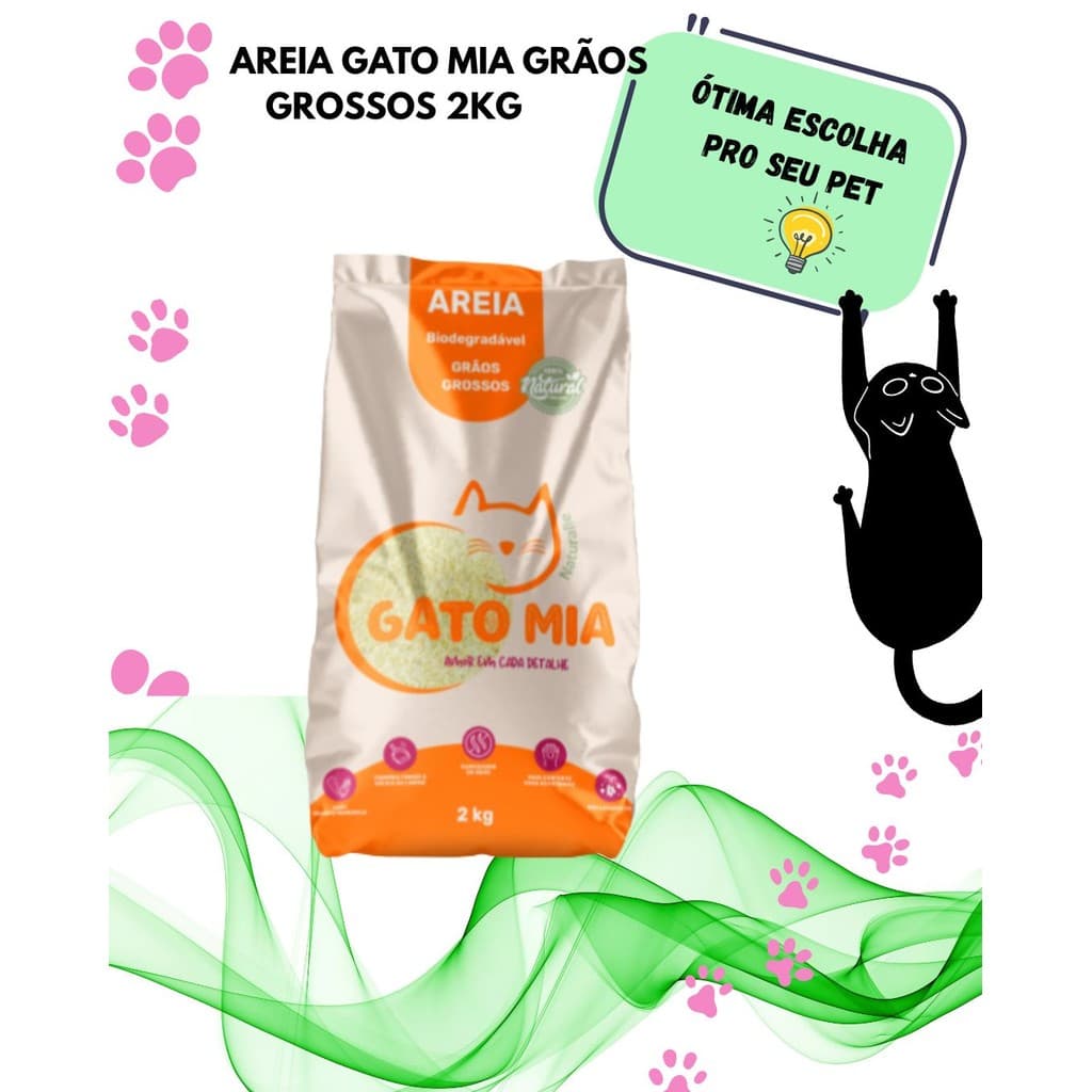 Areia de milho e mandioca Higiênica Biodegradável GatoMia 2kg Grão Grosso Natural e Ecológica