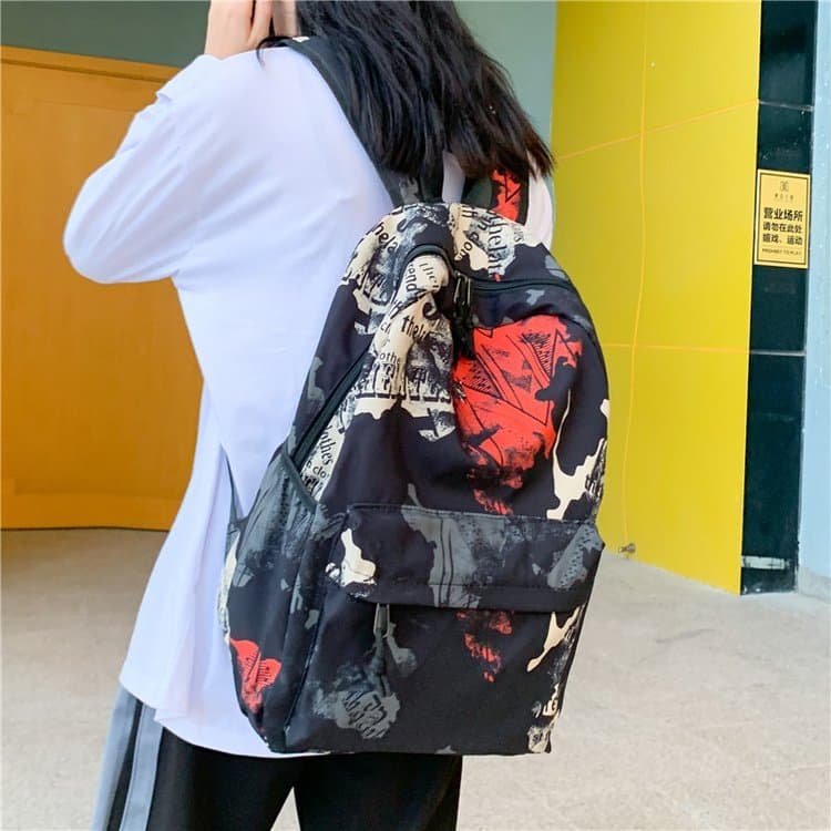 Nova mochila Retro americana única na moda legal Graffiti mochila meninas estudantes do ensino médio mochila de grande c