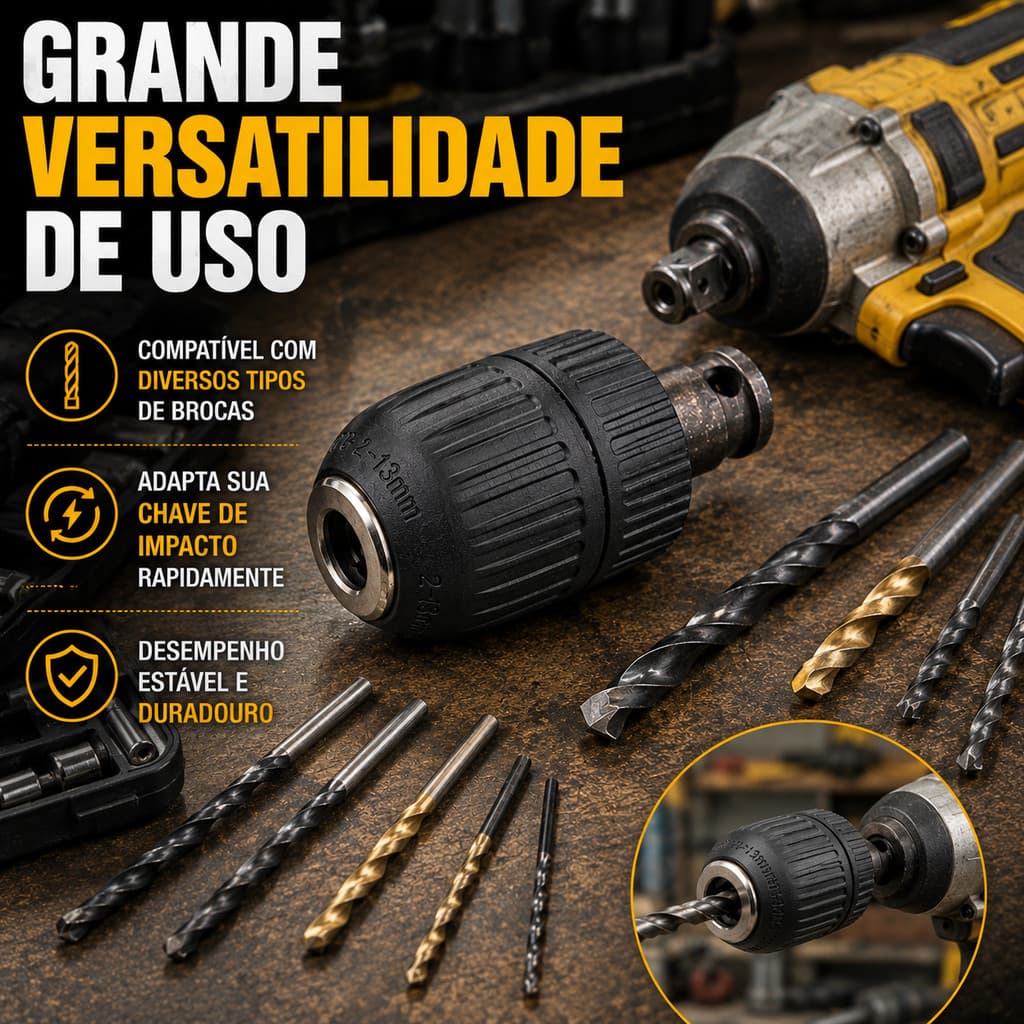 Mandril Plastico Sem Chave 2 13mm Rosca 1 2 Adaptador De Impacto Universal Fixação Firme Para Chave De Impacto Furadeira