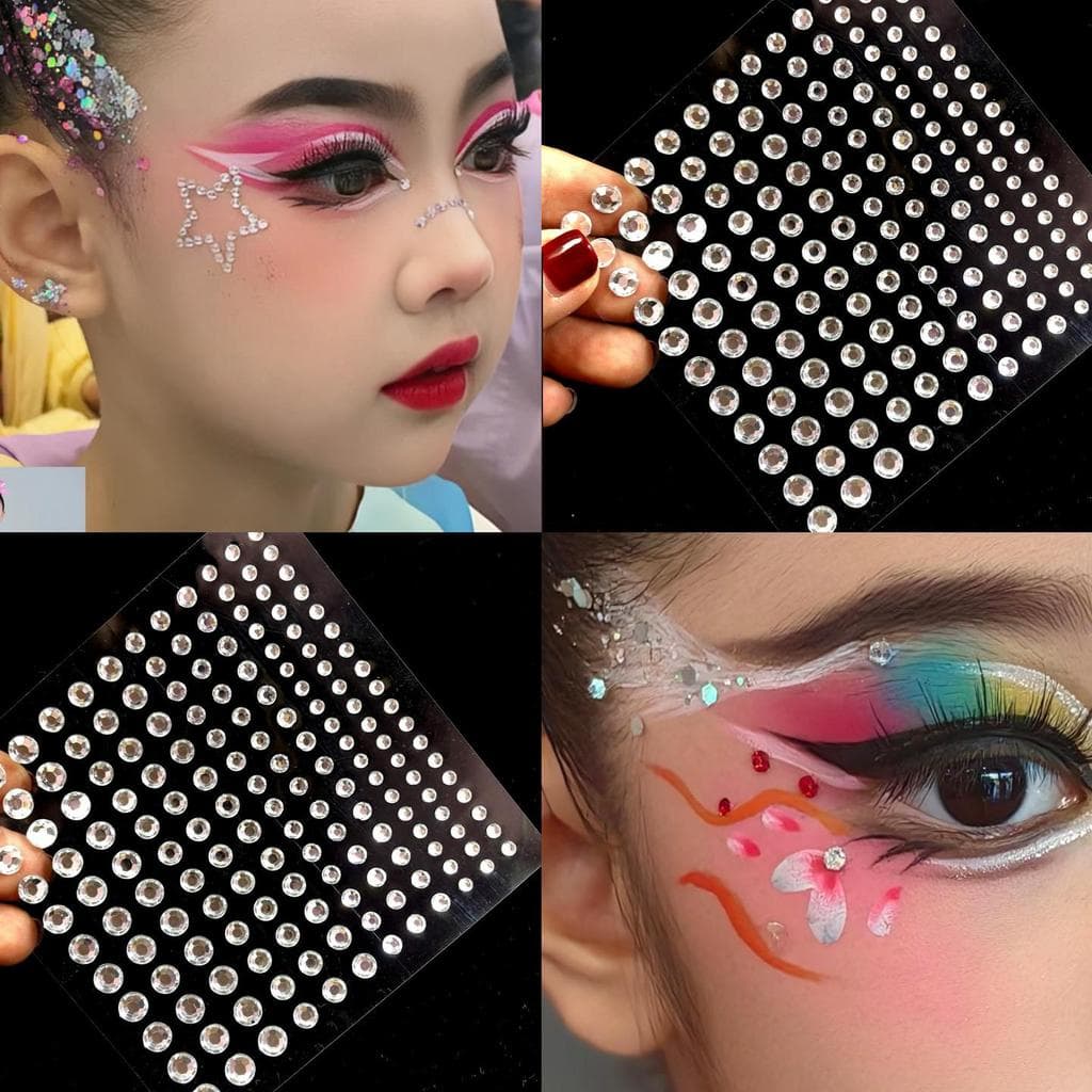 Crianças mostram maquiagem dos olhos adesivos de diamante adesivos de rosto strass lágrimas diamantes dança latina prata