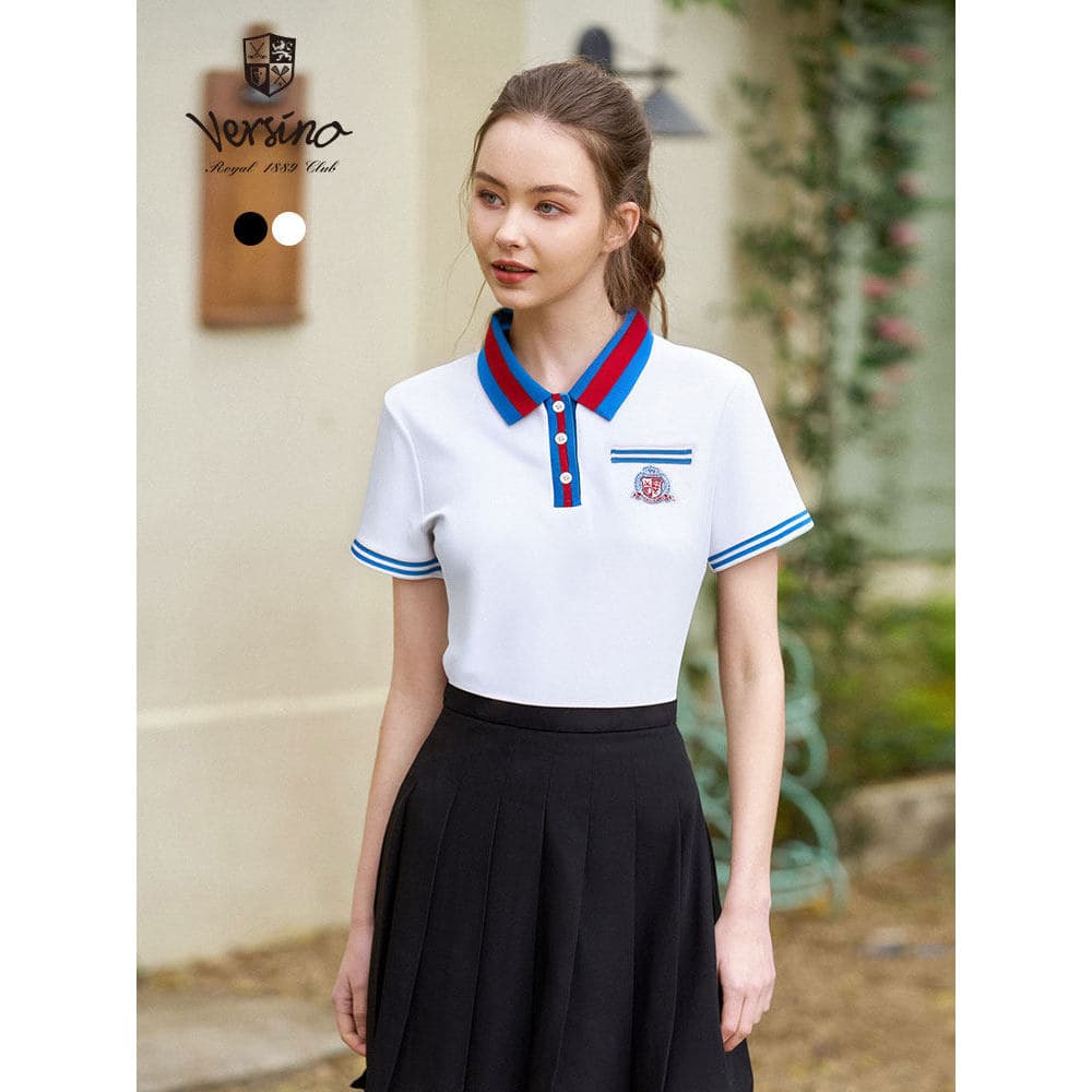 Versino versino camiseta feminina de verão novo estilo com lapela, camisa Polo de manga curta com redução de idade