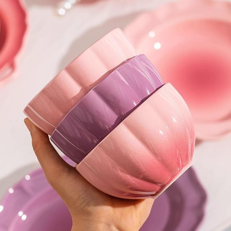Estilo bonito único pacote pratos pratos conjunto doméstico combinação gradiente rosa roxo cor influenciador utensílios