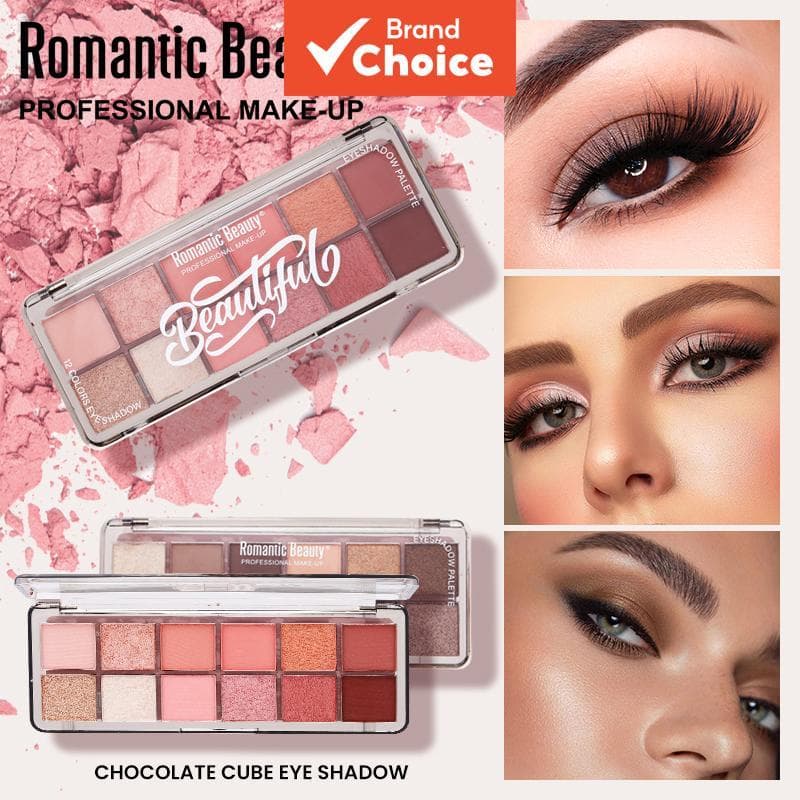 Paleta de Sombras Romantic Beauty com 12 cores, pigmentação intensa em acabamento matte e cintilante, maquiagem para os